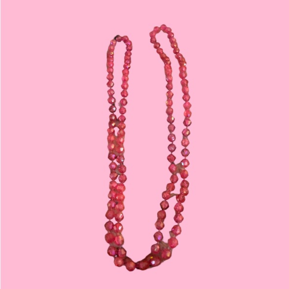 Vintage Opera Length Necklace w/ Pink Shimmering Beads